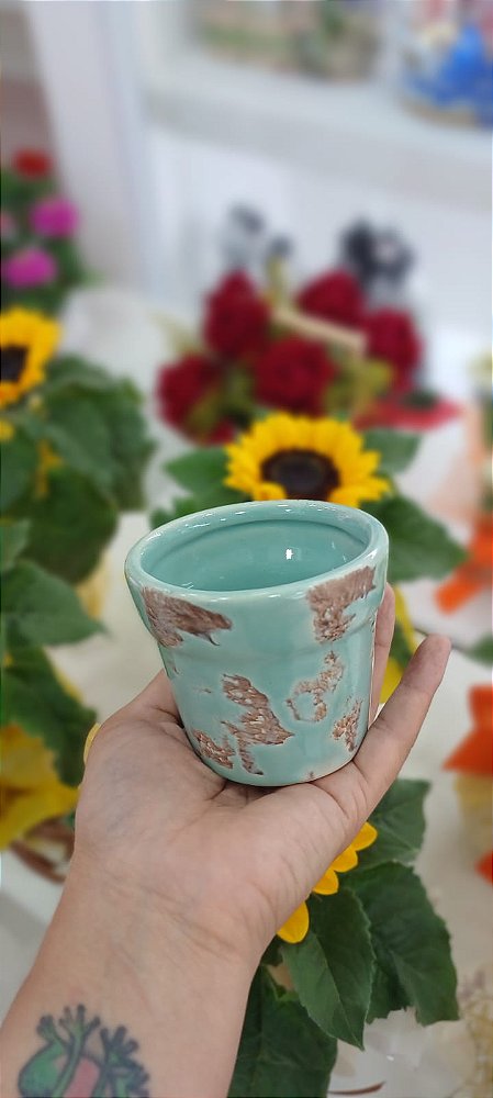 Vaso de Cerâmica cor Tiffany de 8,5 cm x 7,5 cm