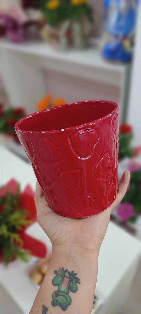 Vaso Corações de Cerâmica 13 x 12,5 cm
