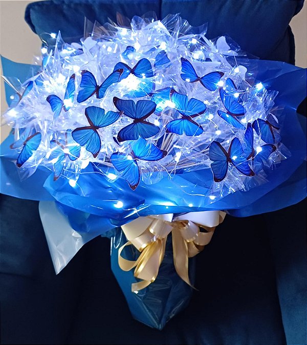 Buquê Azul de Borboletas  com LED
