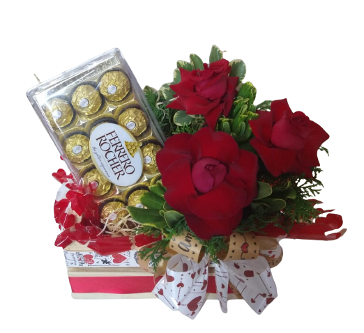 Cesta de Rosas com Ferrero Rocher