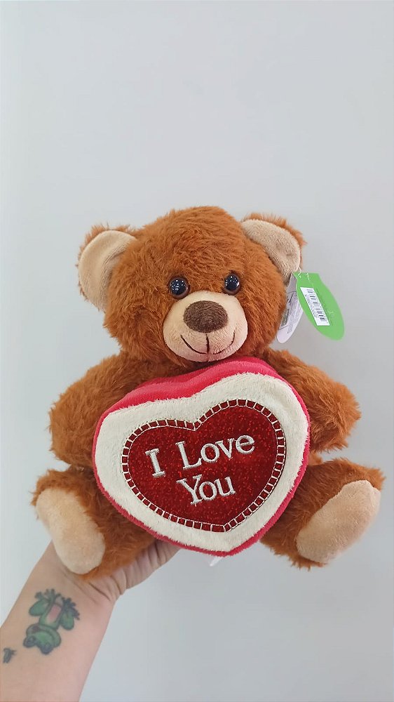 Urso Caco Caramelo Presente Coração "I LOVE YOU" 21 cm de Pelúcia 88H-24103-20