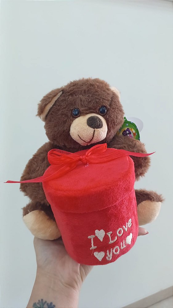 Urso Caco Marrom Presente Redondo "I LOVE YOU" 19 cm de Pelúcia 88H-24102-20