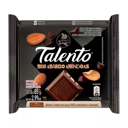 Chocolate Talento Meio Amargo com Amêndoas 85g Garoto
