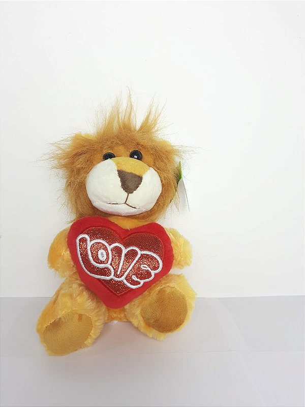 Leão Amor Incondicional Amarelo com coração LOVE 19 cm de Pelucia H-100-72