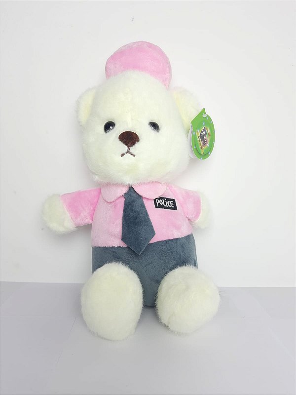 Urso Policial Protetor Branco/Rosa 25 cm de Pelucia 66-6956-25