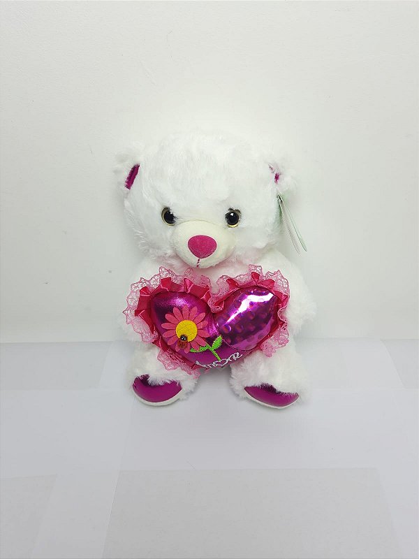 Urso Amor Floral Branco 25 cm de Pelucia 33-21102-25