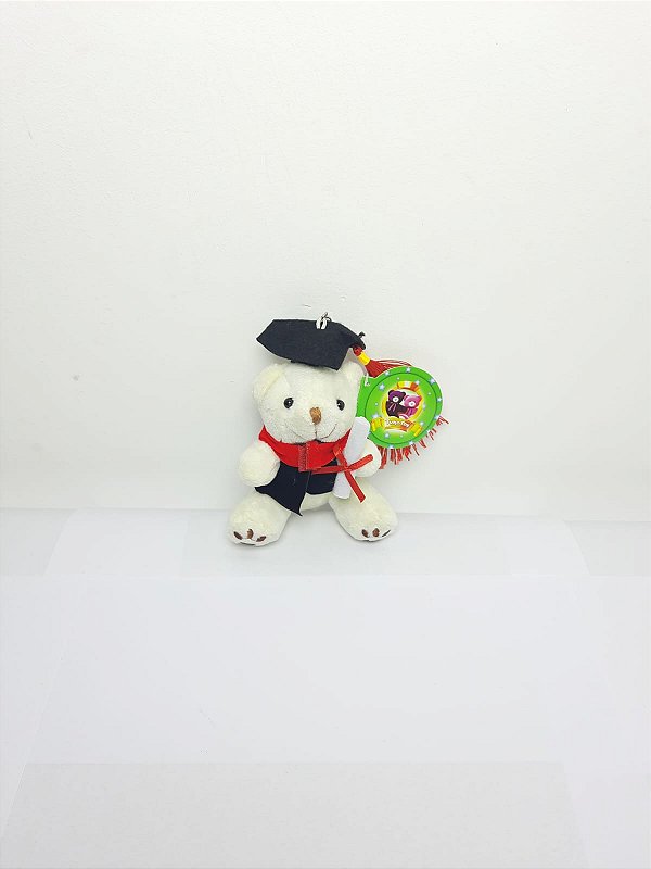 Urso Formando da Alegria Branco 11 cm de Pelucia CH-100-57