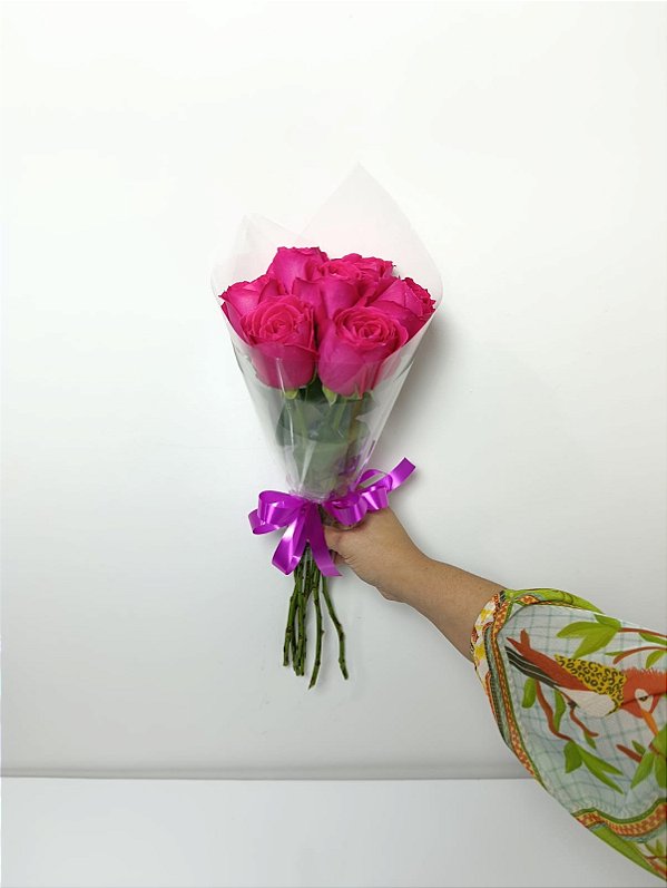 Buquê de 7 (Sete) Rosas Pink Beleza Natural