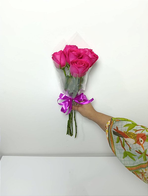 Buquê de 6 (Seis) Rosas Pink Beleza Natural
