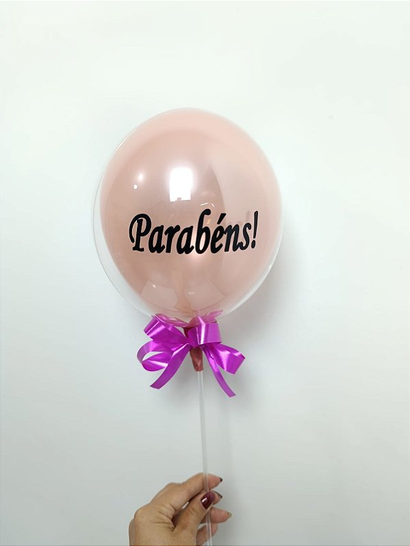 Balão Bubble Duplo Rose Personalizado de 10 (Dez) Polegadas – Parabéns