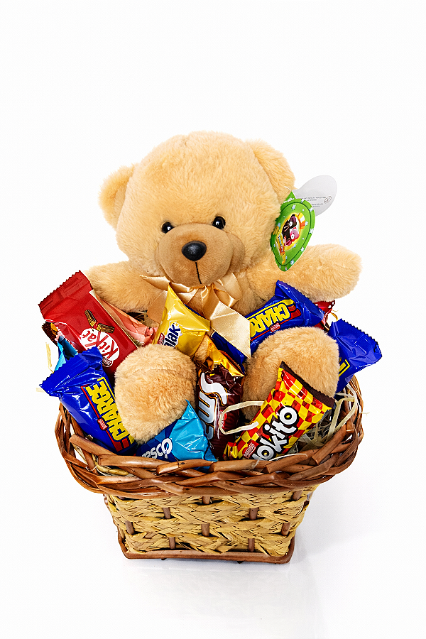 Cesta de Chocolates | Doces - Urso 17 cm (dezessete centímetros) e Nestlé 251 g (duzentos e cinquenta e um gramas)