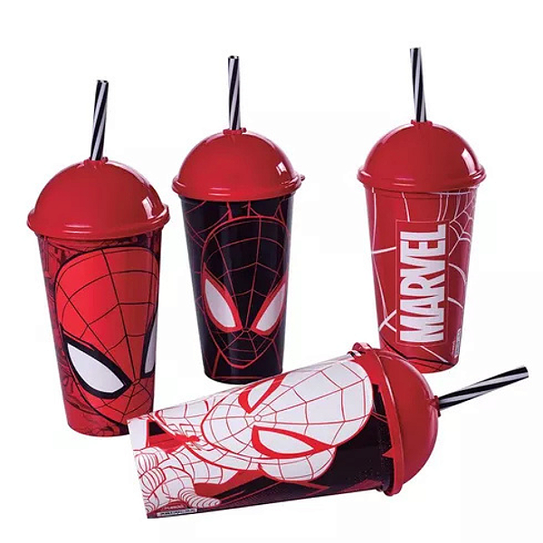 Copo Shake Homem-Aranha 500ml com Canudo Sortido Plasútil - Estilo e Diversão em Cada Gole