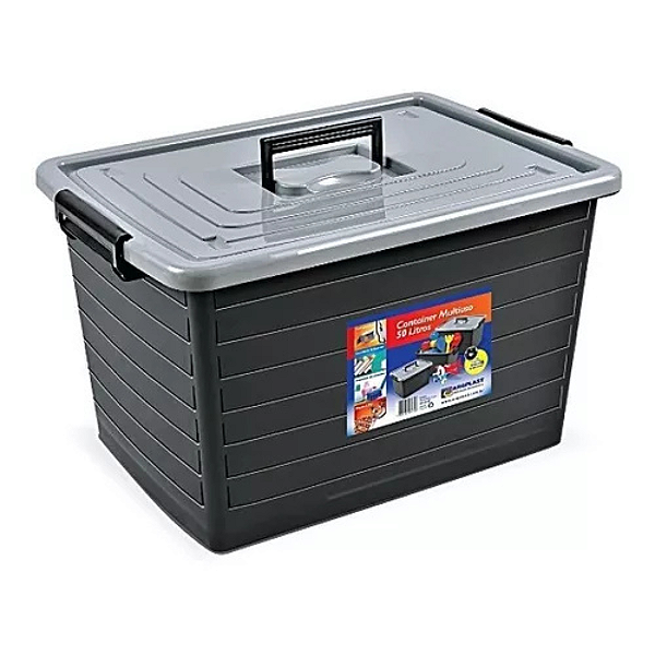 Caixa Organizadora Grande com Tampa e Trava 50L Preta - Resistente e Prática