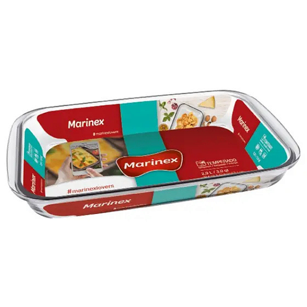 Assadeira Travessa Retangular Marinex 2,9L - Vidro Temperado e Resistente