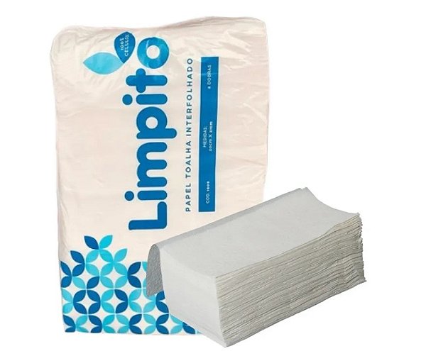 Papel Toalha Interfolhada 100% Celulose Branco 20x21cm 20gm² c 1000fls Limpito