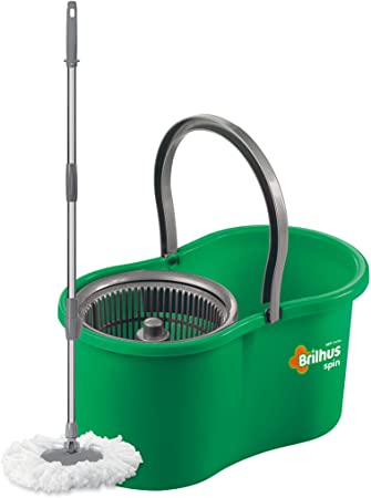 Conjunto Mop Giratório Balde 13 Litros c/ Cesto 1 Refil e Cabo Articulado Brilhus