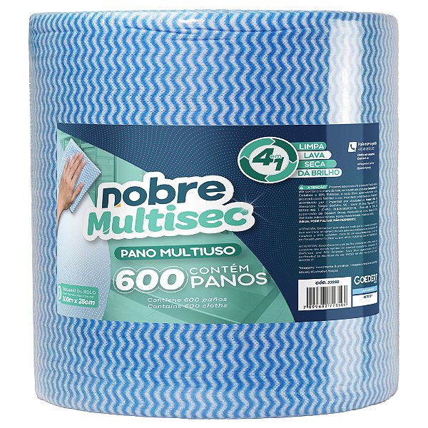 Pano Multiuso Bobina Picotado 28cm x 300m AZUL Slim com 600 Panos Picotado Nobre