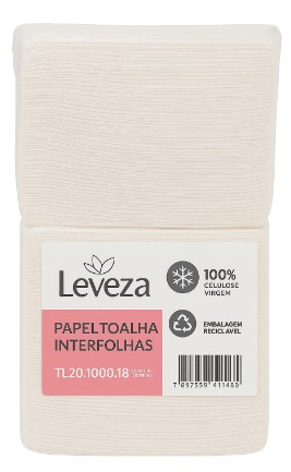 Papel Toalha Interfolhada 100% Celulose Branco 20x20cm 20gm² c 1000fls LEVEZA