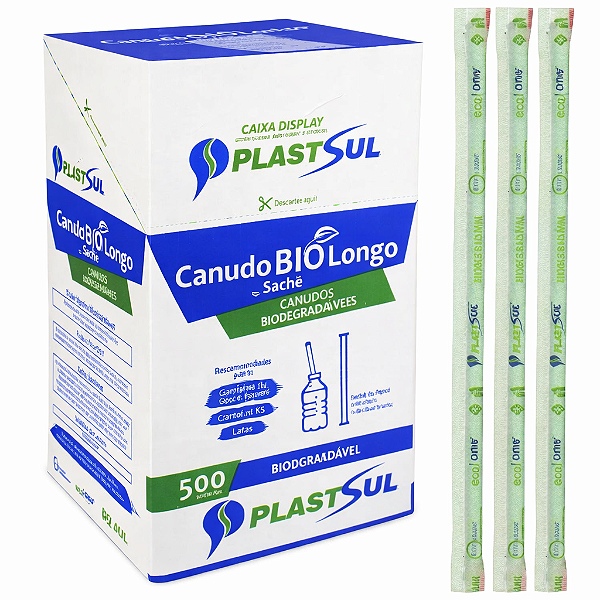 Canudo Bio Longo Sachê - Display c/ 500un Plastisul
