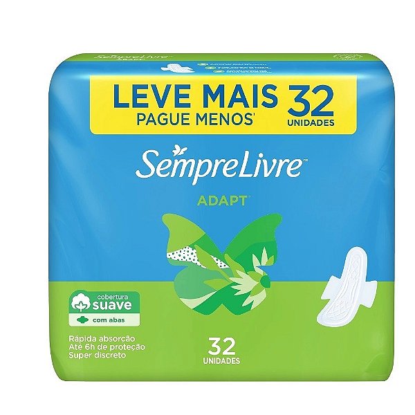 Absorvente Sempre Livre Adapt Cobertura Suave com Abas 32 Unidades