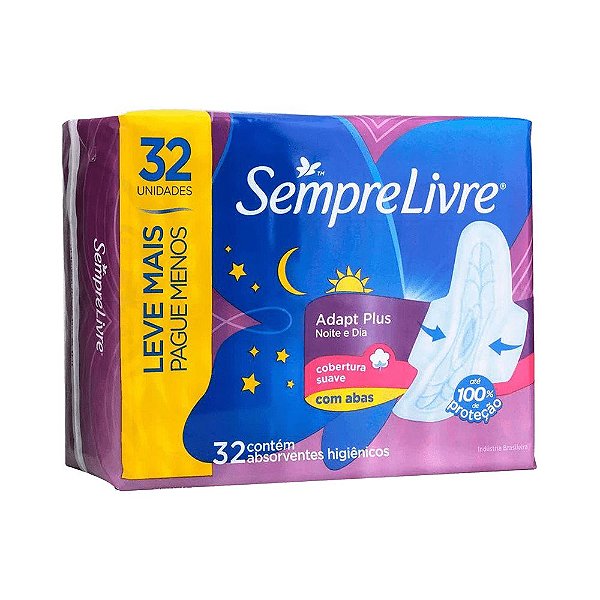 Absorvente Sempre Livre Adapt Plus Noite e Dia Suave com Abas 32 Unidades Leve Mais Pague Menos