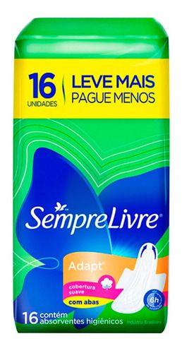 Absorvente Sempre Livre Adapt Suave com Abas 16 Unidades Leve mais Pague Menos
