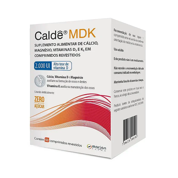 Caldê MDK Cálcio + Magnésio + Vitamina D3 2.000 UI + Vitamina K2 60 comprimidos.