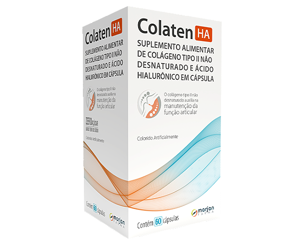 Colaten HA Colágeno Tipo II não desnaturado + Ácido Hialurônico 60 cápsulas.