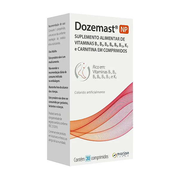 Dozemast NP Vitaminas B1, B2, B5, B6, B9, B12, K2 e Carnitina 30 comprimidos.