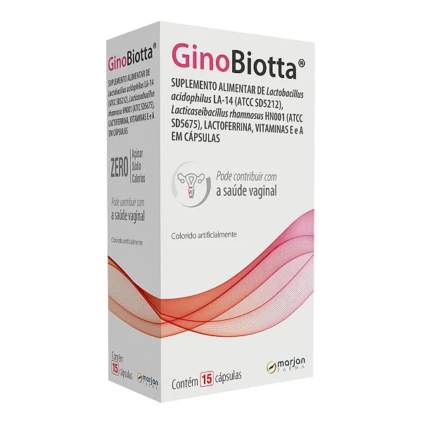 GinoBiotta Lactobacillus acidophilus LA-14 + Lacticaseibacillus rhamnosus HN001 + Lactoferrina + Vitaminas E e A 15 cápsulas.