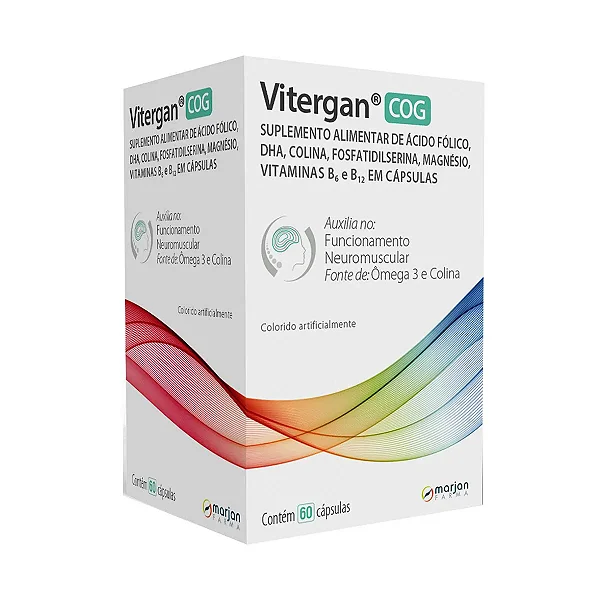Vitergan COG Ácido Fólico, DHA, Colina, Fosfatidilserina, Magnésio, Vitaminas B6 e B12 60 cápsulas.