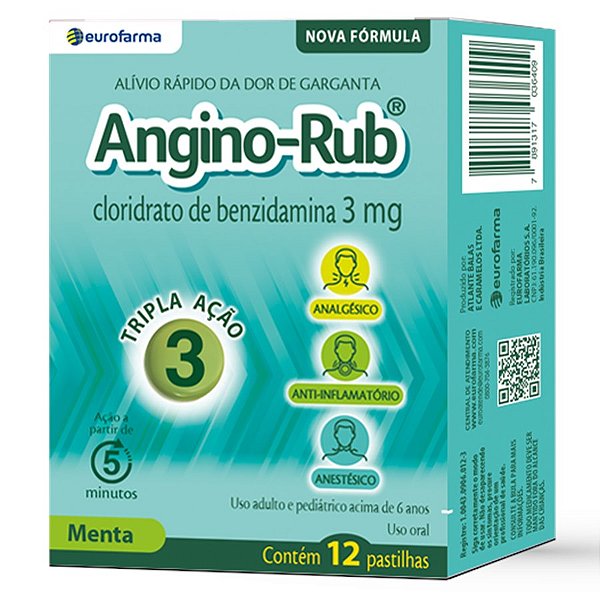 Angino Rub Menta 12 Pastilhas