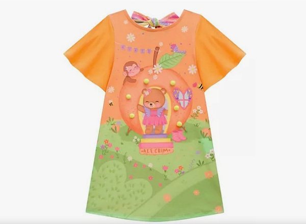 Vestido Infantil Menina Kukiê Urso Laranja - 73758