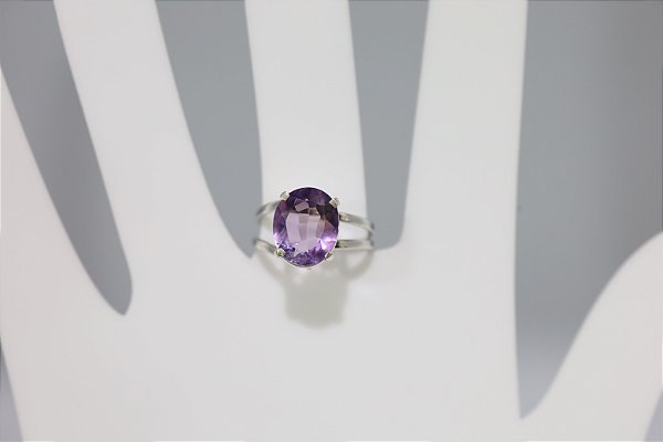 Anel de prata com ametista natural