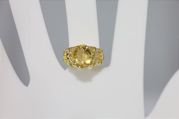 Anel de prata banhado a ouro com citrino natural