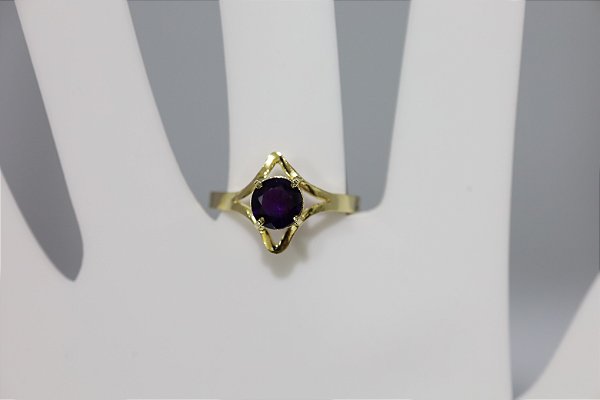 Anel de prata banhado a ouro com ametista natural