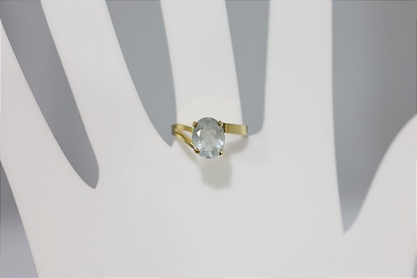 Anel de agua marinha natural em prata banhado a ouro