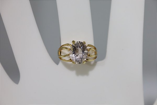 Anel de quartzo branco natural em prata banhado a ouro