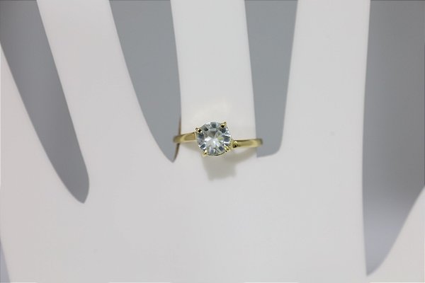 Anel de agua marinha natural em prata banhado a ouro