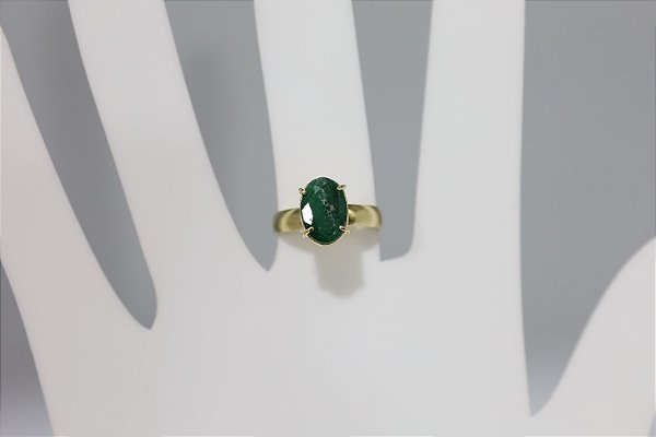Anel de esmeralda natural em prata banhado a ouro