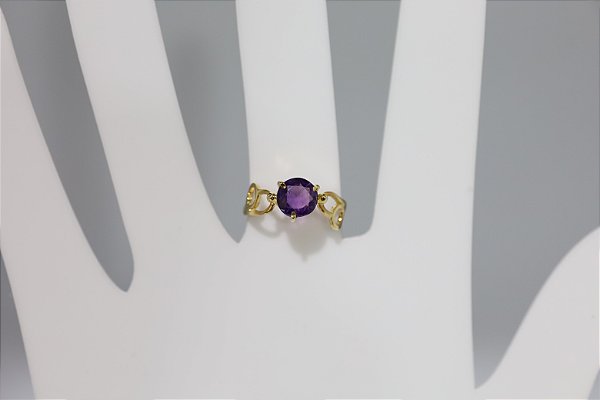 Anel de ametista natural em prata banhado a ouro