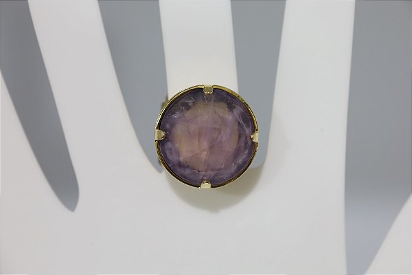 Anel de ametista natural em prata banhado a ouro, ajustavel