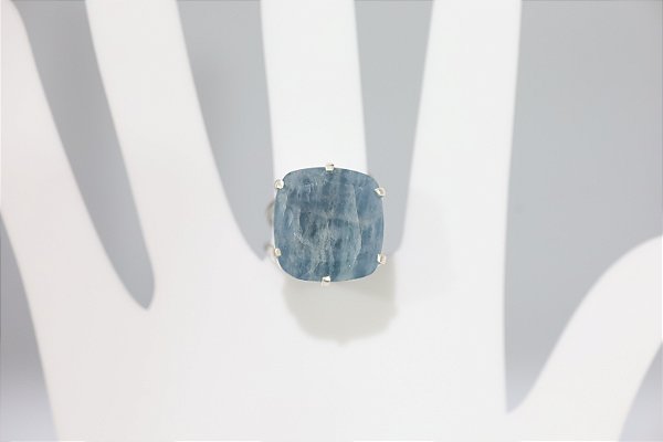 Anel de quartzo azul natural em prata, ajustavel