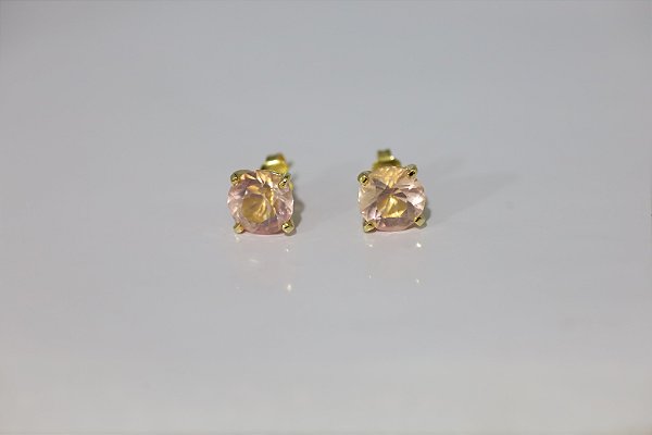 Brincos em Prata banhado a ouro com Quartzo Rosa natural
