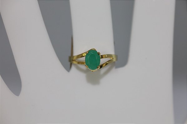 Anel de Esmeralda natural em prata banhado a ouro