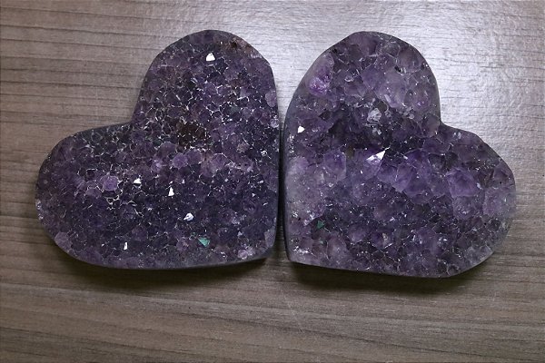 Par de Corações de Ametista 652gr Lar 10cm