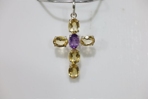 Pingente em Prata 925 com Citrinos e Ametista Naturais
