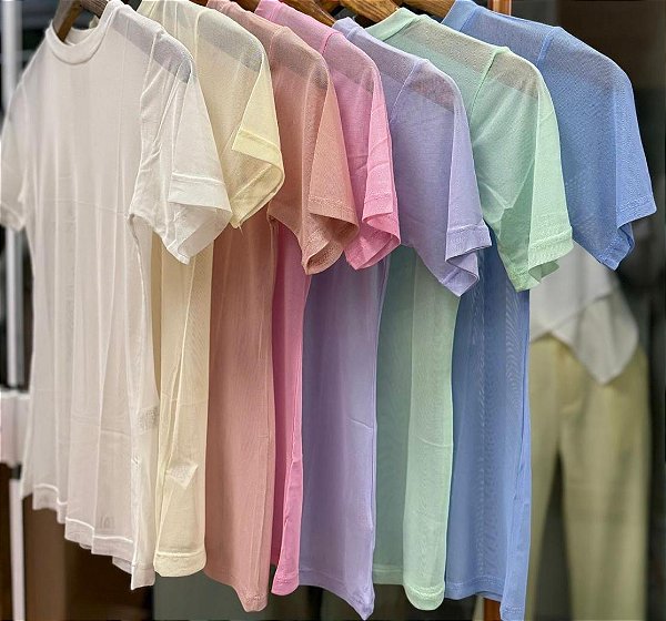 BLUSA TULE MANGA CURTA ROSA CLARO