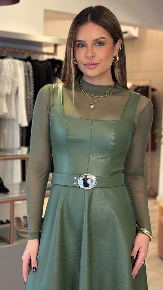 BLUSA TULE MANGA LONGA VERDE OLIVA