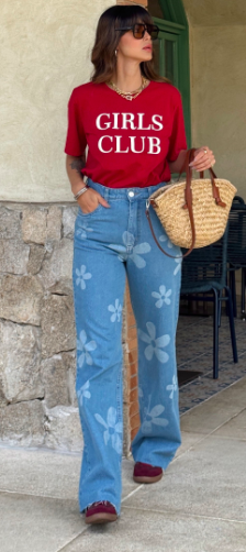 CALÇA JEANS FLORAL